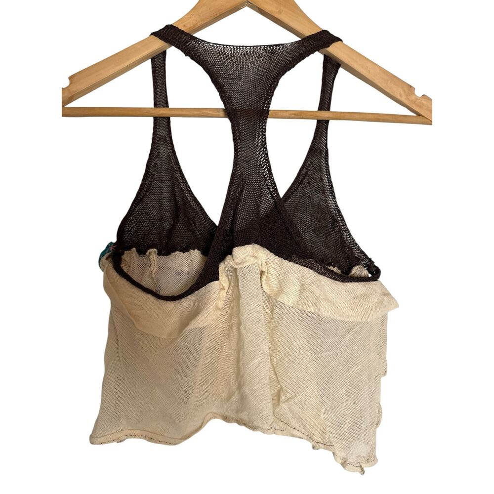 Vintage Cream Crochet Racerback Cropped Coquette Beach Tank Top Size S - Picture 6 of 7